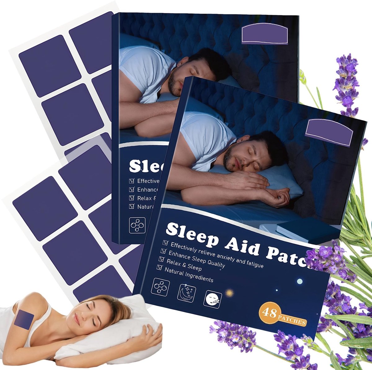 Elzusha - 96 Stuks Slaappleisters met Natuurlijke Lavendelextract voor Verbeterde Slaapkwaliteit