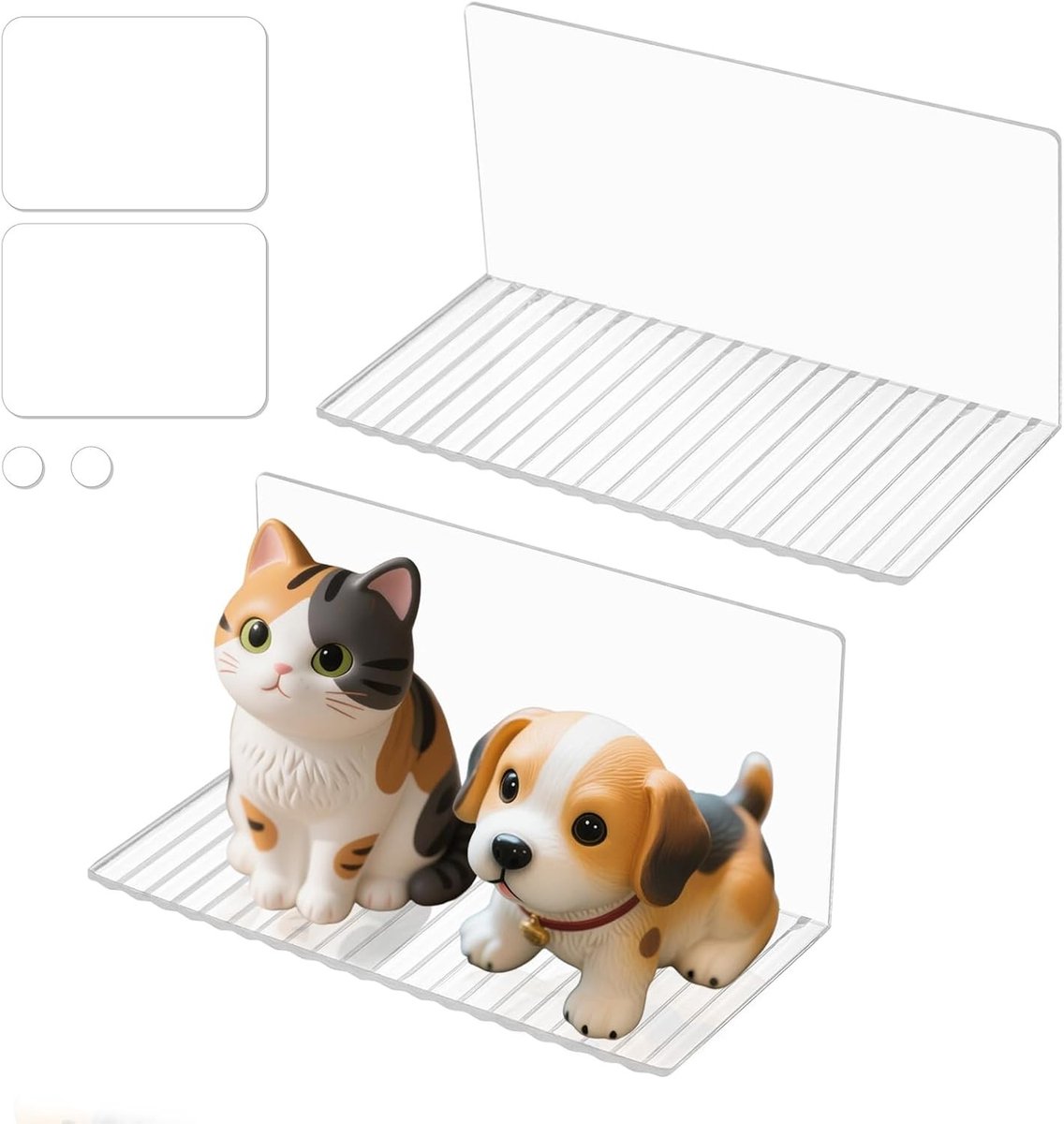 Kleine Wandplanken voor Muurdecoratie - Zelfklevende Floating Shelves voor Slaapkamer, Badkamer en Woonkamer - Set van 2 Transparante Acrylplanken zonder Boren