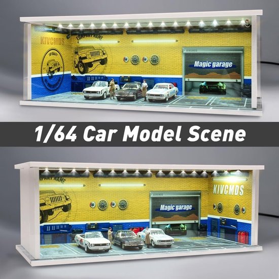 Diorama Garage Display Case voor 1/64 Modelauto's, Miniatuur Parkeerplaats met LED Verlichting, Perfect voor Verzamelobjecten en Cadeaus — afbeelding 5
