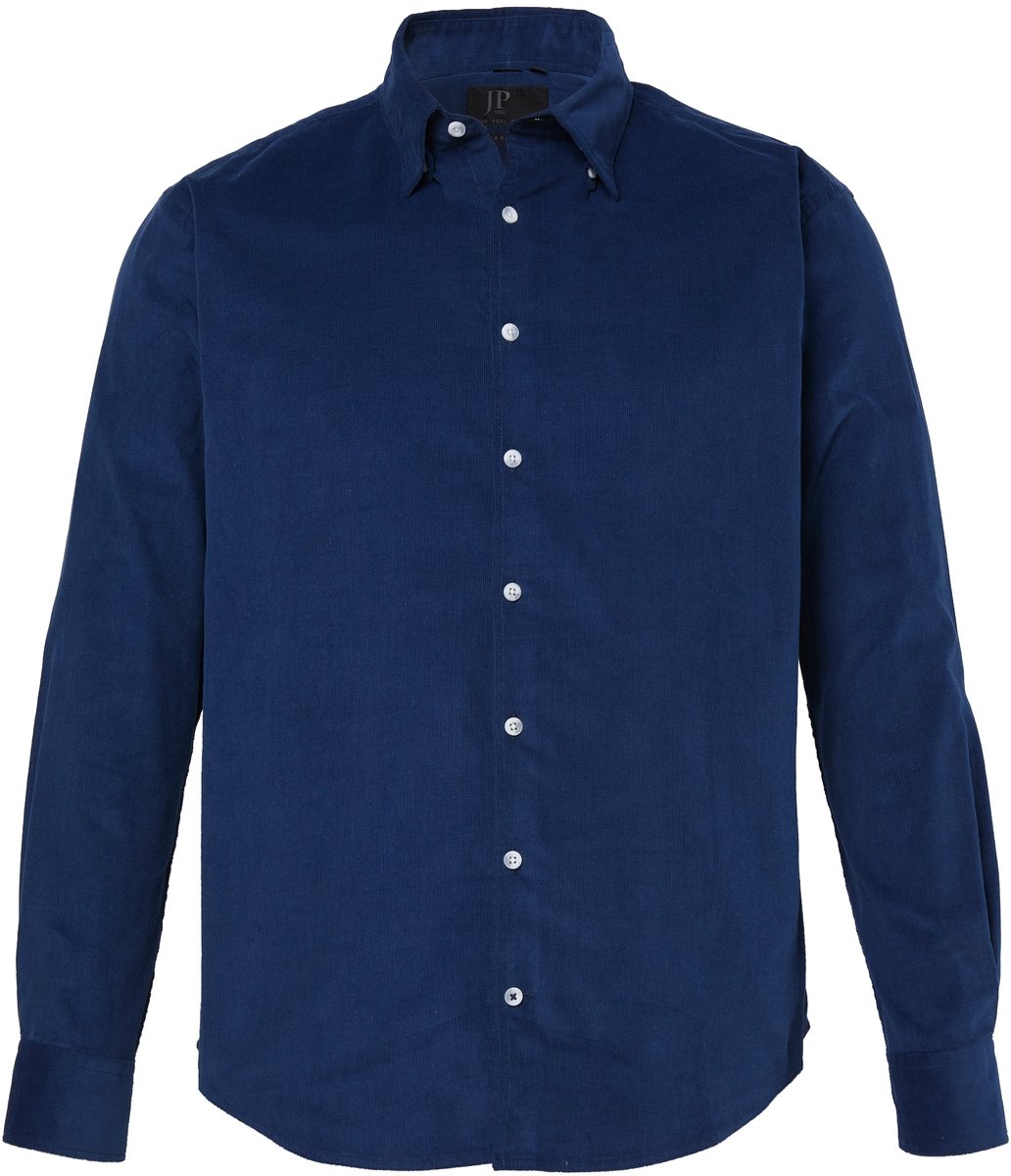JP 1880 - Heren - Corduroy overhemd lange mouwen modern fit tot 8XL - Nachtblauw - Maat L