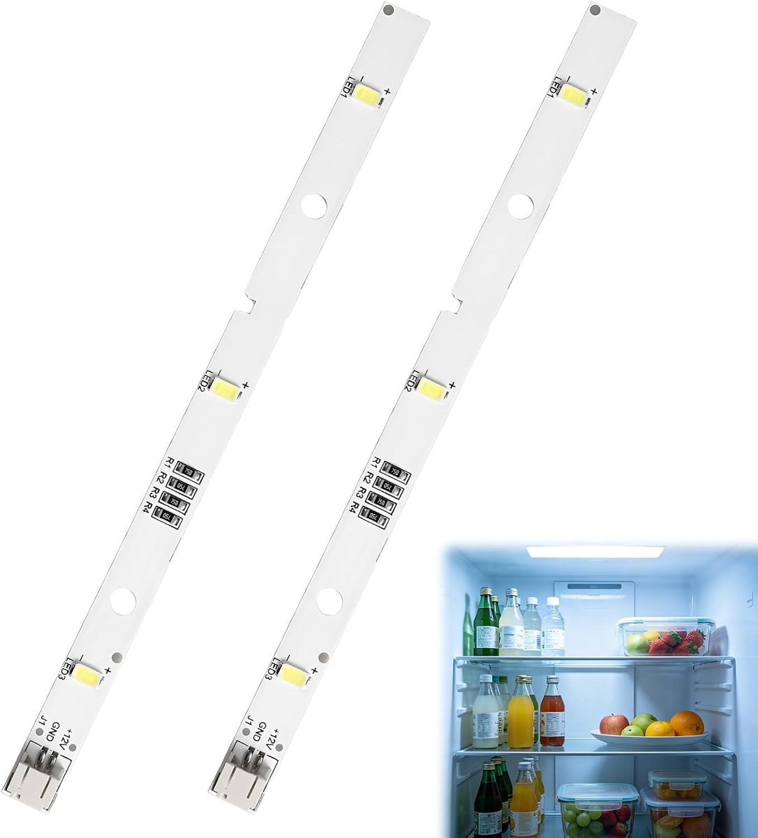 LED Lichtstrip voor Koelkast - 2 Stuks, DC12V 1.5W Koelkastlamp, Koelkastverlichting, Reserveonderdelen voor Koelkasten, Koelwit Licht