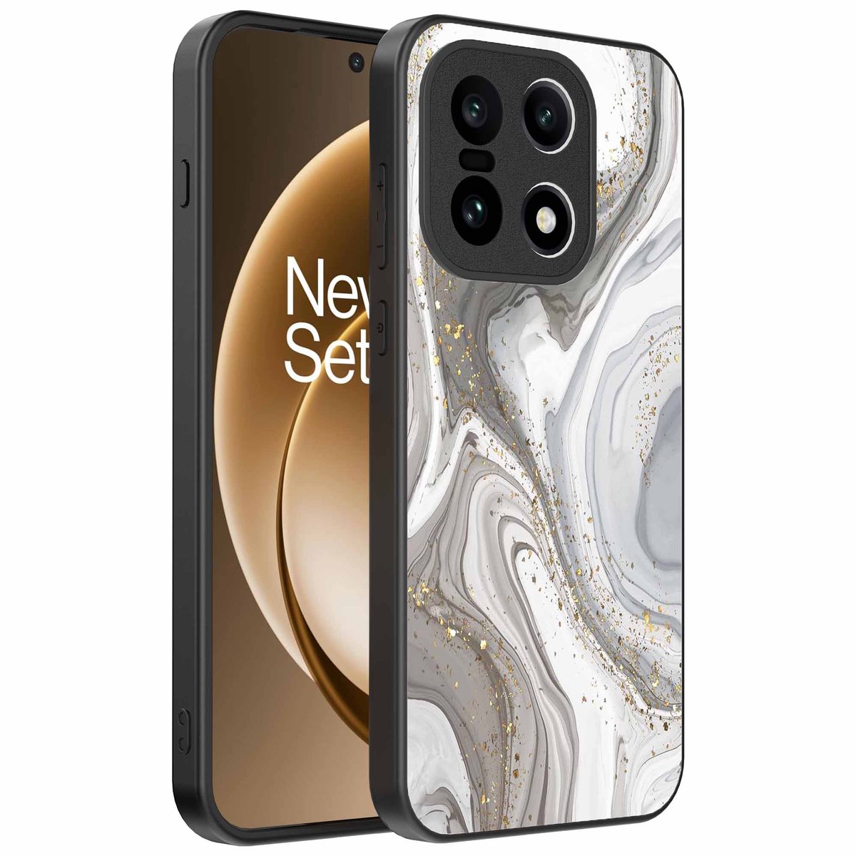 Geschikt voor OnePlus 15 Telefoonhoesje met marmer opdruk - TPU backcover case marble design - Zilver - Smartphonica geschikt voor OnePlus 15