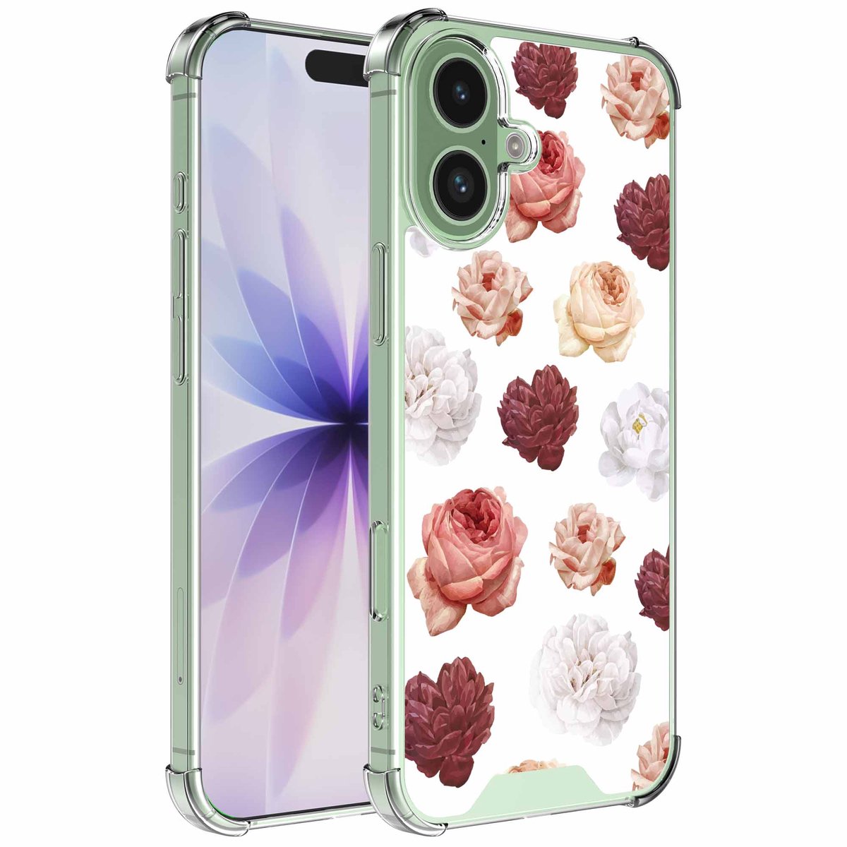 Smartphonica Geschikt voor iPhone 17 Telefoonhoesje met Rozen Bloemen opdruk - Draadloos op te laden - Shockproof Siliconen TPU Strong Case - Sterk Schokbestendig Telefoonhoesje geschikt voor iPhone 17