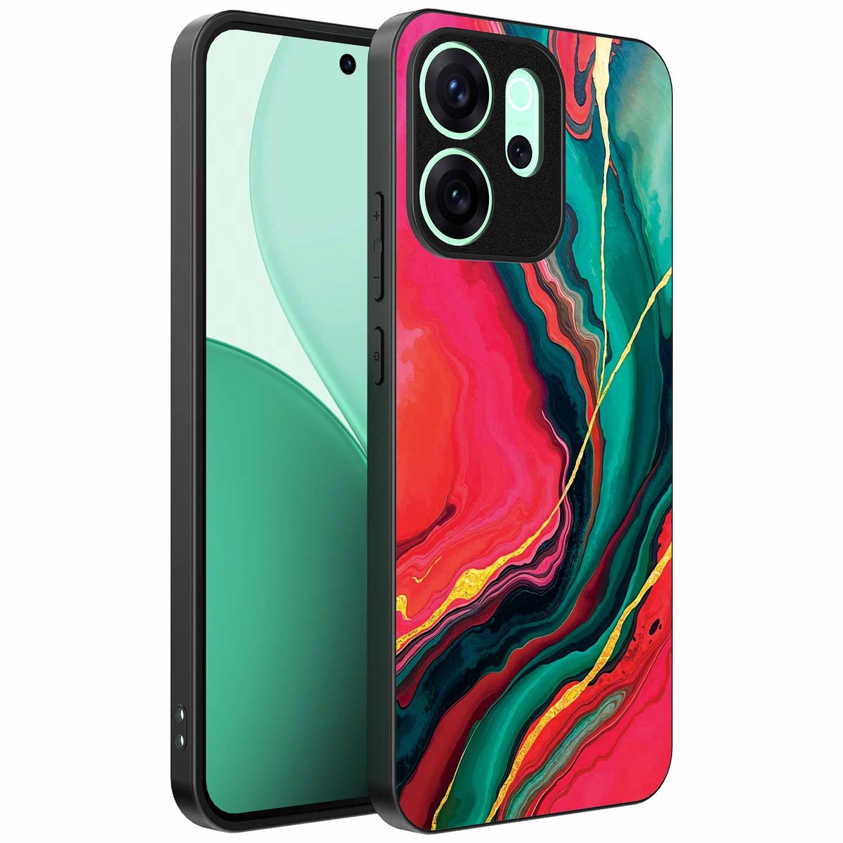Geschikt voor Oppo Reno 15 Pro Telefoonhoesje met Rood Groen Marmer Opdruk - TPU Backcover Case Red Green Marble Design - Smartphonica geschikt voor Oppo Reno 15 Pro