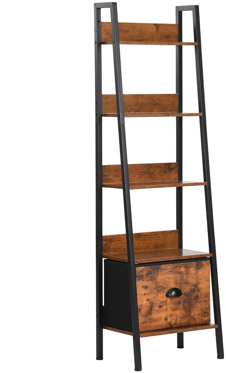 Solidchoice - Industrieel Ladder Boekenkast met 5 Planken en Lade