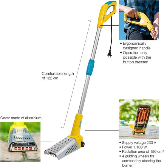Elektrische onkruidverbrander - Onkruidverdelger tuin - Onkruidvrije tuin - Werkt zonder chemicaliën - 122 cm lang - Geel blauw — afbeelding 5