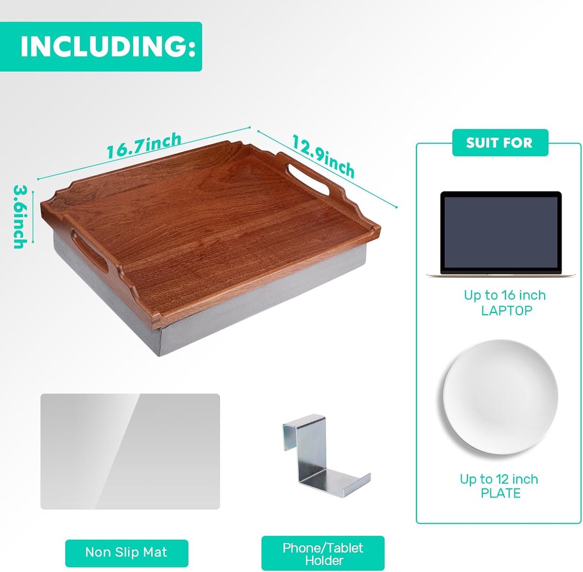 Houten Bedtafel - Laptoptablet Houder - Ontbijten in Bed - Afneembaar Kussen - 43 x 33 cm - Houtkleur — cadeau in Cadeau-ideeën - foto 5