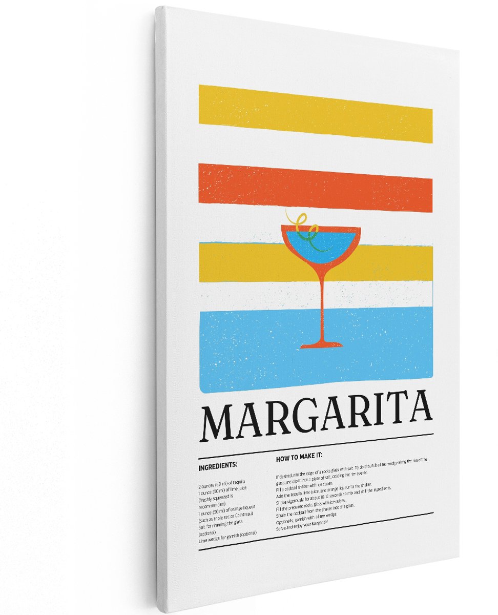 Artaza Canvas Schilderij Margarita Cocktail - 100x150 cm - Groot - Wanddecoratie Retro - Muurdecoratie Vintage Bar - Decoratie Keuken Kleurrijk