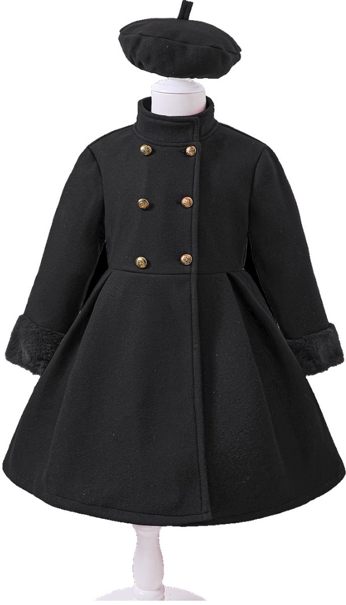 Currero Mantel Meisjes Tussenmantel Meisje Winter Jas Mantelpakje Trenchcoat Overjas Overcoat Winterjas 8-9 Jaar Zwart