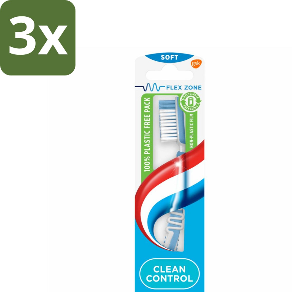 3 x Aquafresh Tandenborstel Clean Control Soft - Tandenborstel - Tandenborstel Soft - Tandenborstel Zacht - Tandenborstel Voor Tandvlees - Tandenborstel Met Flexibele Zone