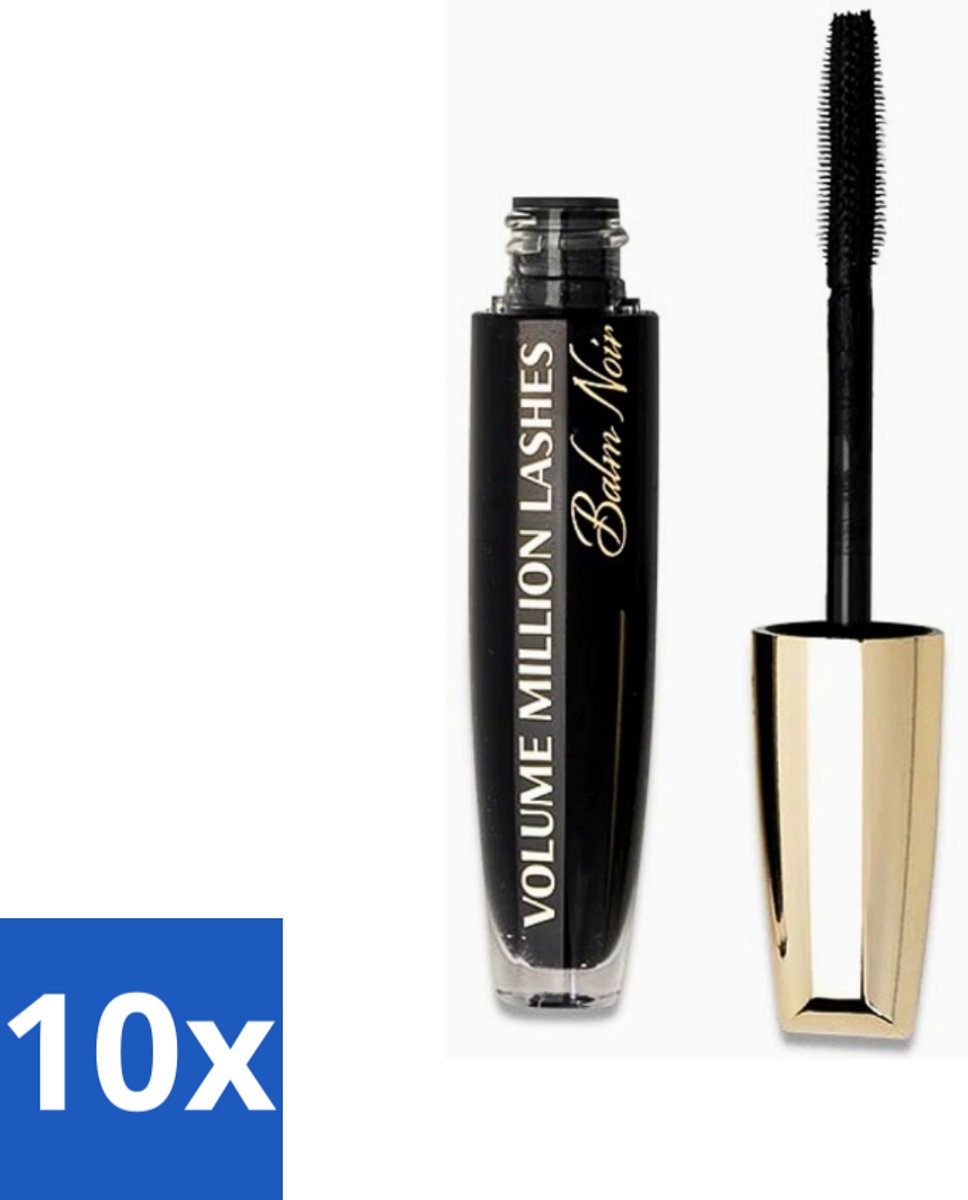 10 x L'Oréal Paris - Mascara - Volume Million Lashes Balm Noir - Zwart - 8,9 ml - Mascara - Volume - Verzorging - Wimpers - Zwart