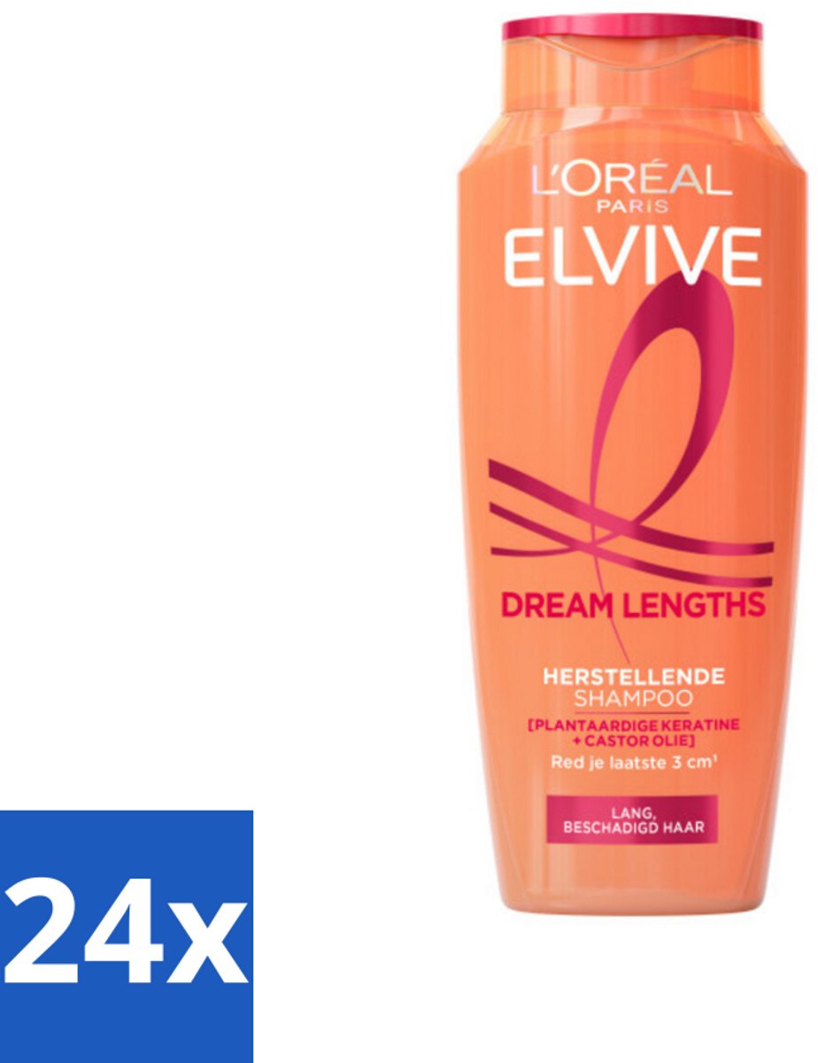 24 x L'Oréal Elvive Dream Lengths Shampoo 250 ml - Lang Haar - Beschadigd Haar - Herstel Shampoo - Keratine Shampoo - Castorolie Shampoo