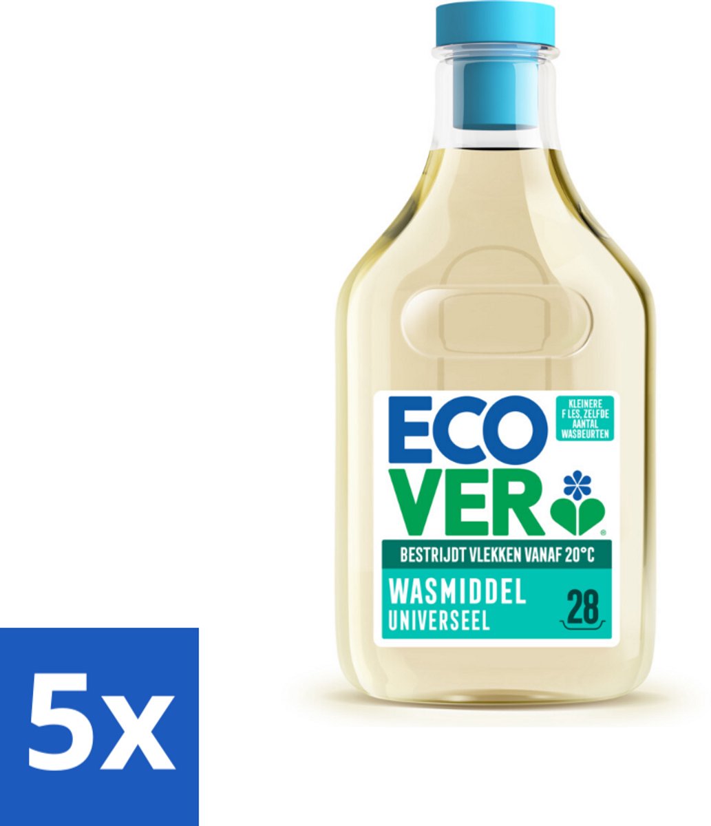 5 x Ecover Wasmiddel Universeel Kamperfolie & Jasmijn 28 Wasbeurten 1 liter - Ecover Universeel Wasmiddel - Koud Wassen - Plantaardig Wasmiddel - Milieuvriendelijk Wasmiddel - Vegan Wasmiddel