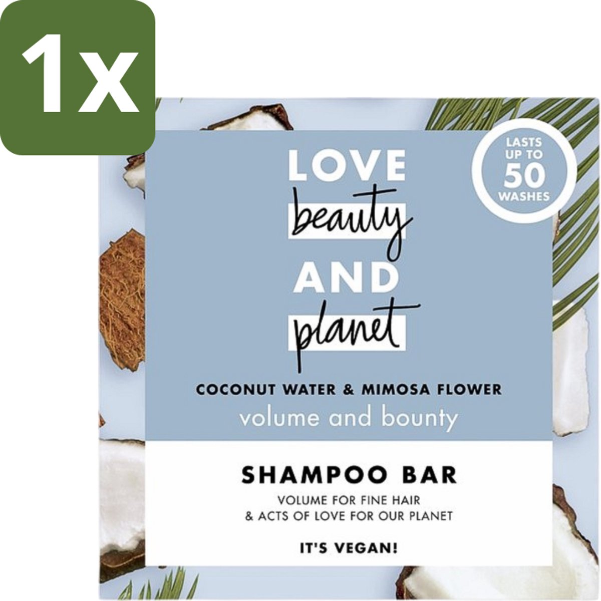 1 x Love Beauty and Planet - Shampoo Bar - Coconut Water & Mimosa Flower - Hydratatie & Volume - 90 g - Shampoo Bar - Kokoswater - Mimosa - Volume - Hydratatie