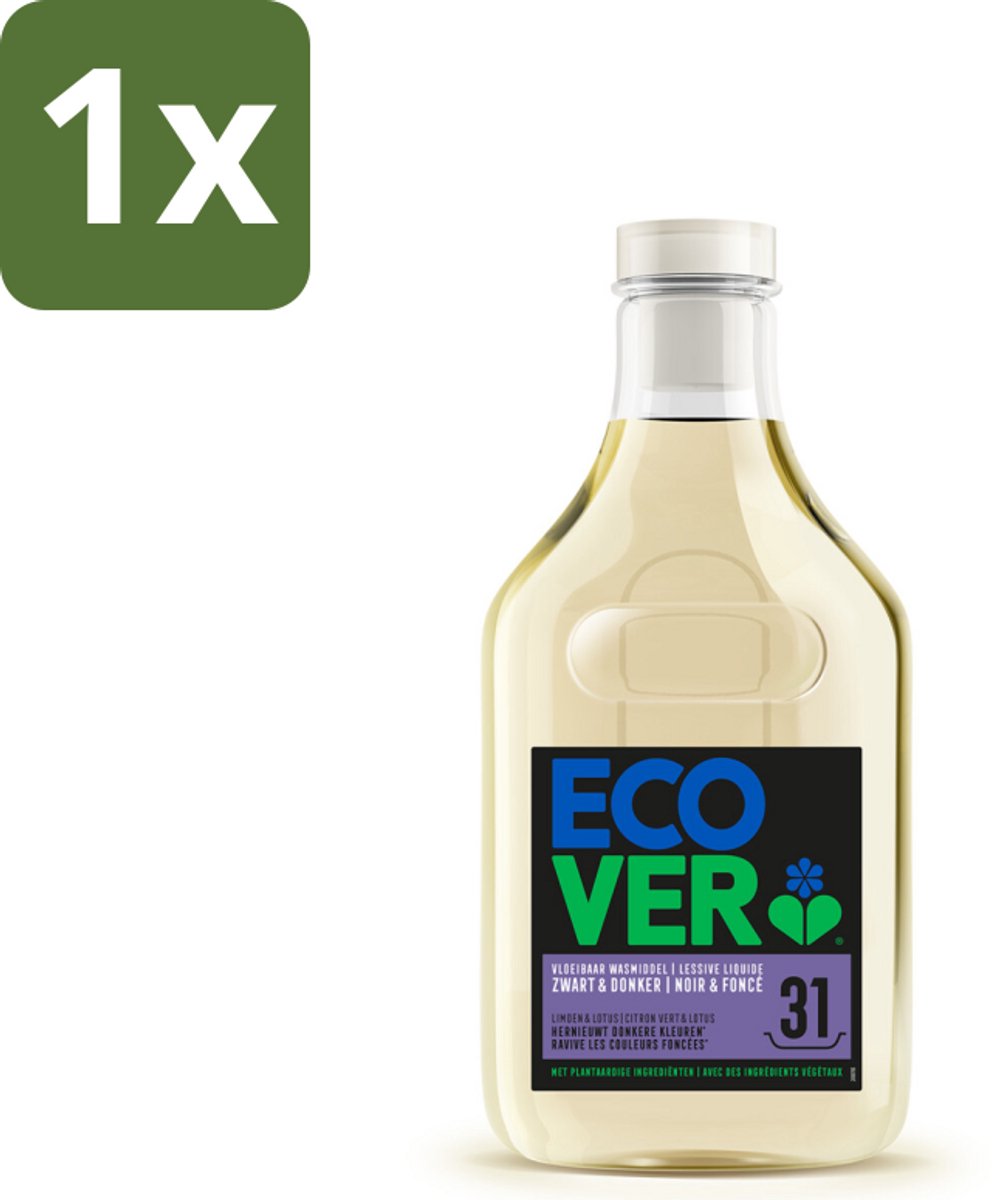 1 x Ecover Vloeibaar Wasmiddel Zwart & Donker - Limoen & Lotus 31 Wasbeurten 1,43 liter - Donkere Kleuren - Wasmiddel Zwart - Plantaardig Wasmiddel - Ecologisch Wasmiddel - Katoenpluisjes Verwijderen