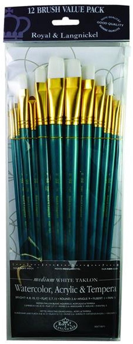 R&L Long-handled White Taklon Brush Set (Medium) - 12 Pack