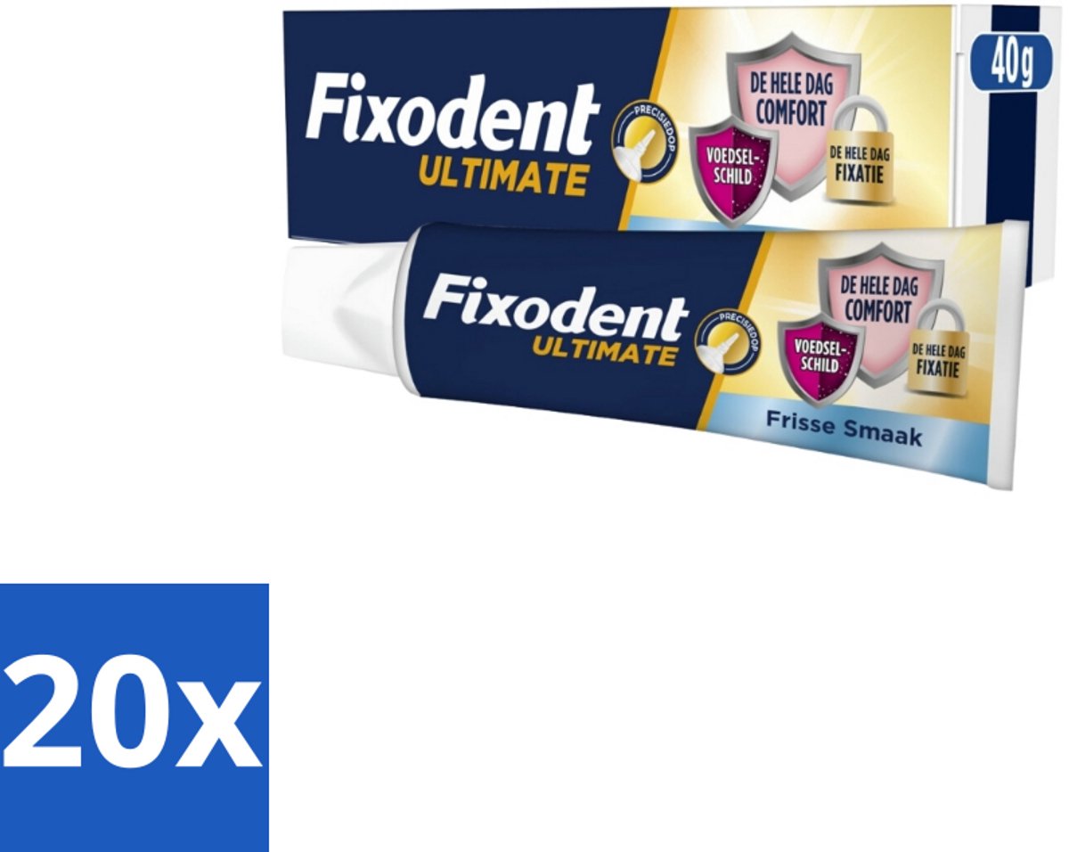 20 x Fixodent – Kleefpasta – Ultimate Fresh – 40 g - Kleefpasta Kunstgebit - Kunstgebit Fixatie - Voedselresten Voorkomen - Frisse Muntsmaak - Precisiepunt Mondstuk