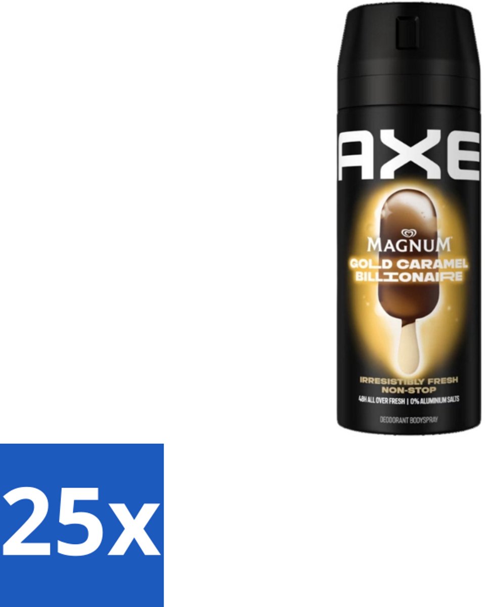 25 x Axe – Deodorant Bodyspray – Magnum Gold Caramel Billionaire – 150 ml - Axe Deodorant - Deodorant Bodyspray - Luxe Geur - Chocolade Geur - Caramel Geur