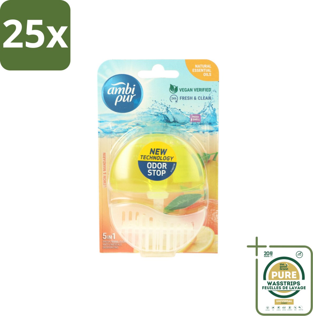 25 x Ambi Pur Toiletblok Starterkit 5in1 Lemon & Mandarine - Grootverpakking - Toiletblok - Toilet Hygiëne - Citrus Geur - Frisse Geur - Kalkvoorkomend