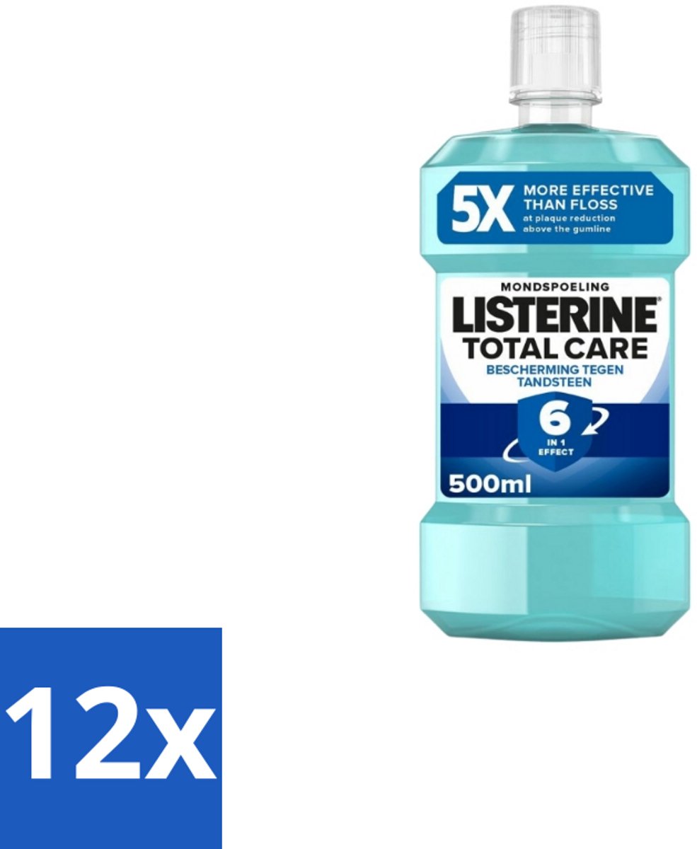 12 x Listerine – Mondwater – Total Care Bescherming Tegen Tandsteen – 500 ml - Tandsteen Voorkomen - Tandplak Verwijderen - Mondhygiëne - Frisse Adem - Tanden Wit