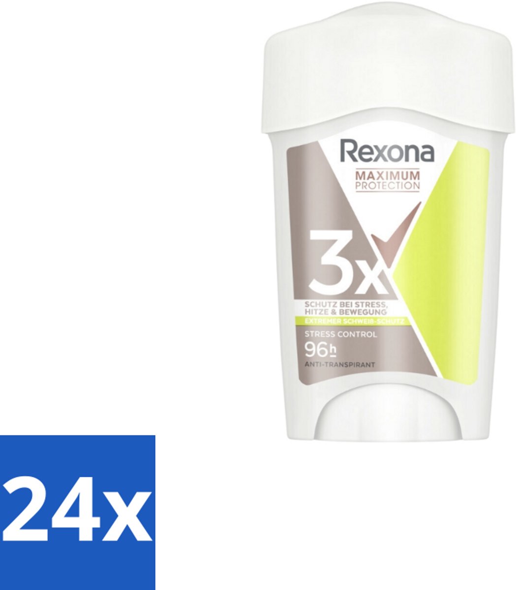 24 x Rexona Deodorant Stick Cream Maximum Protection Stress Control 45 ml - Anti-transpirant Vrouw - Stress-zweet - Droge Huid - Geur - Zweetbescherming