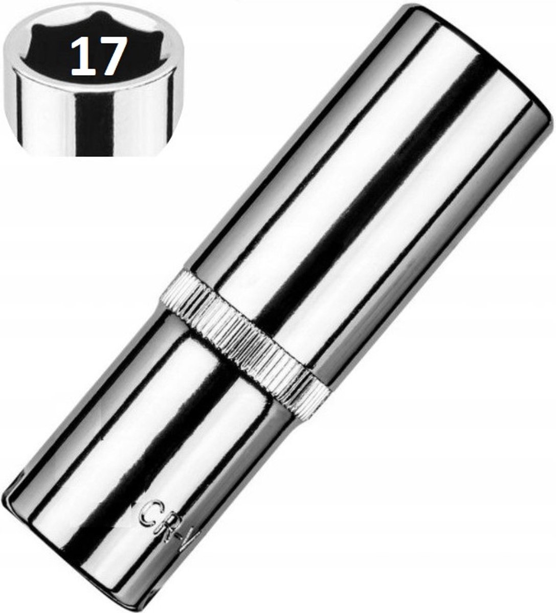 Dopsleutel 3/8" 6-kant 17mm Lang Chroom-Vanadium Staal