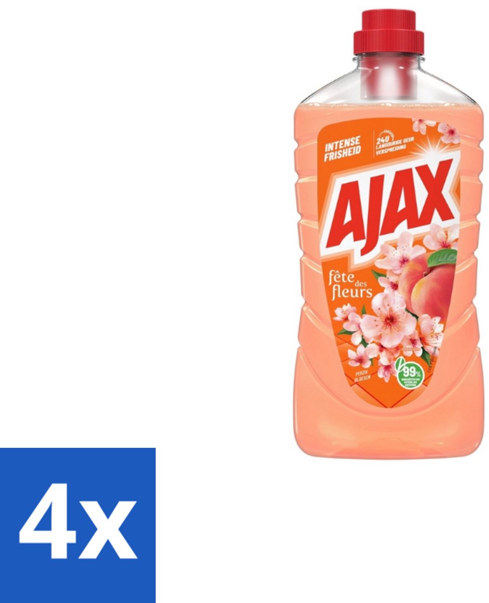 4 x Ajax Allesreiniger Fête Des Fleurs Peach 1 liter - Allesreiniger - Reinigen - Perzikgeur - Huishoudelijke Reiniger - Reinigingsmiddel