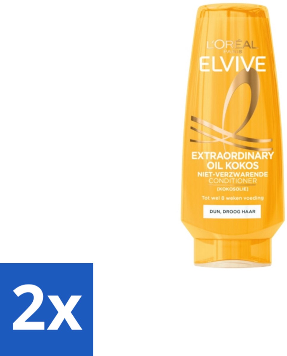 2 x L'Oréal Elvive Extraordinary Oil Conditioner Kokos 200 ml - Kokosolie Conditioner - Droog Haar - Haar Verzorging - Haar Voeding - Haar Zachtheid