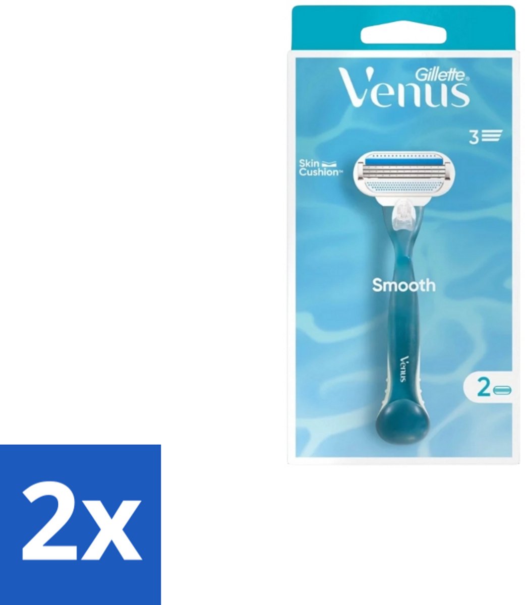 2 x Gillette - Venus Smooth – Rondingvolgende Mesjes – Handvat + 2 Navulmesjes - Scheermesje Vrouw - Huidbescherming - Scheren Voor Vrouwen - Venus SkinCushion - Duurzaam Scheren