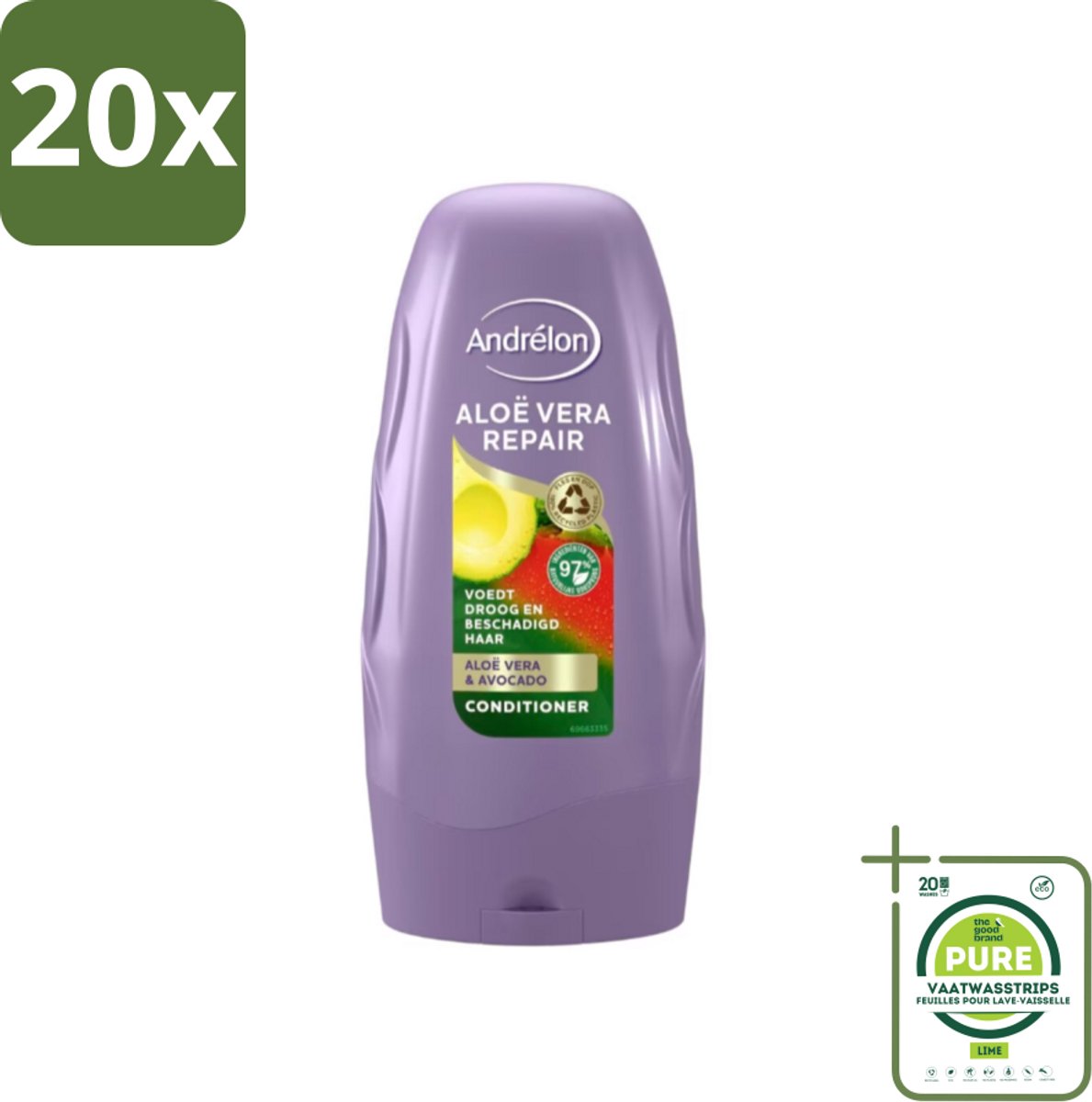 20 x Andrélon Conditioner Aloe Vera Repair 250 ml - Grootverpakking - Haarkleur - Haarverzorging - Haarherstel - Droog Haar - Beschadigd Haar