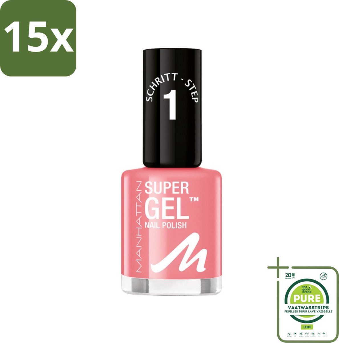 15 x MANHATTAN Cosmetics - Gel Nagellak - Super 240 Pop Princess Pink - Glanzend & Langdurig - 12 ml - Grootverpakking - Gel Nagellak - 3d Gel Effect - Langdurige Manicure - Pop Princess Pink - Salonwaardige Nagellak
