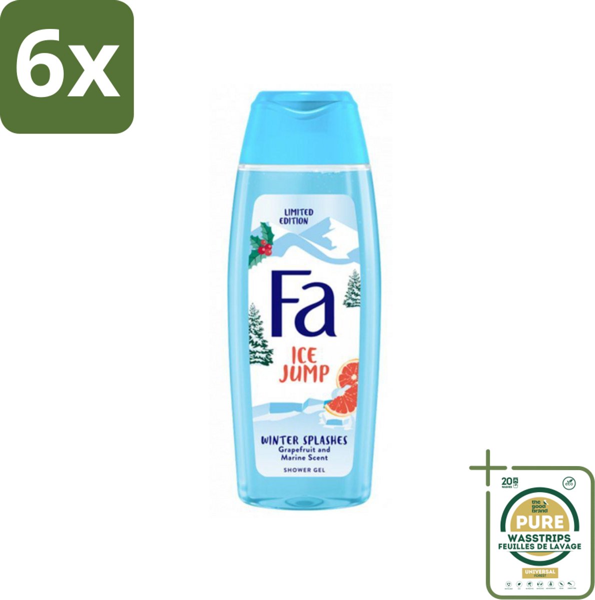 Fa - Douchegel - Winter Splashes Ice Jump - Frisse Geur & Verfrissing - Verzorgend - 250 ml - Voordeelverpakking - 6 stuks - Grapefruit - Winter
