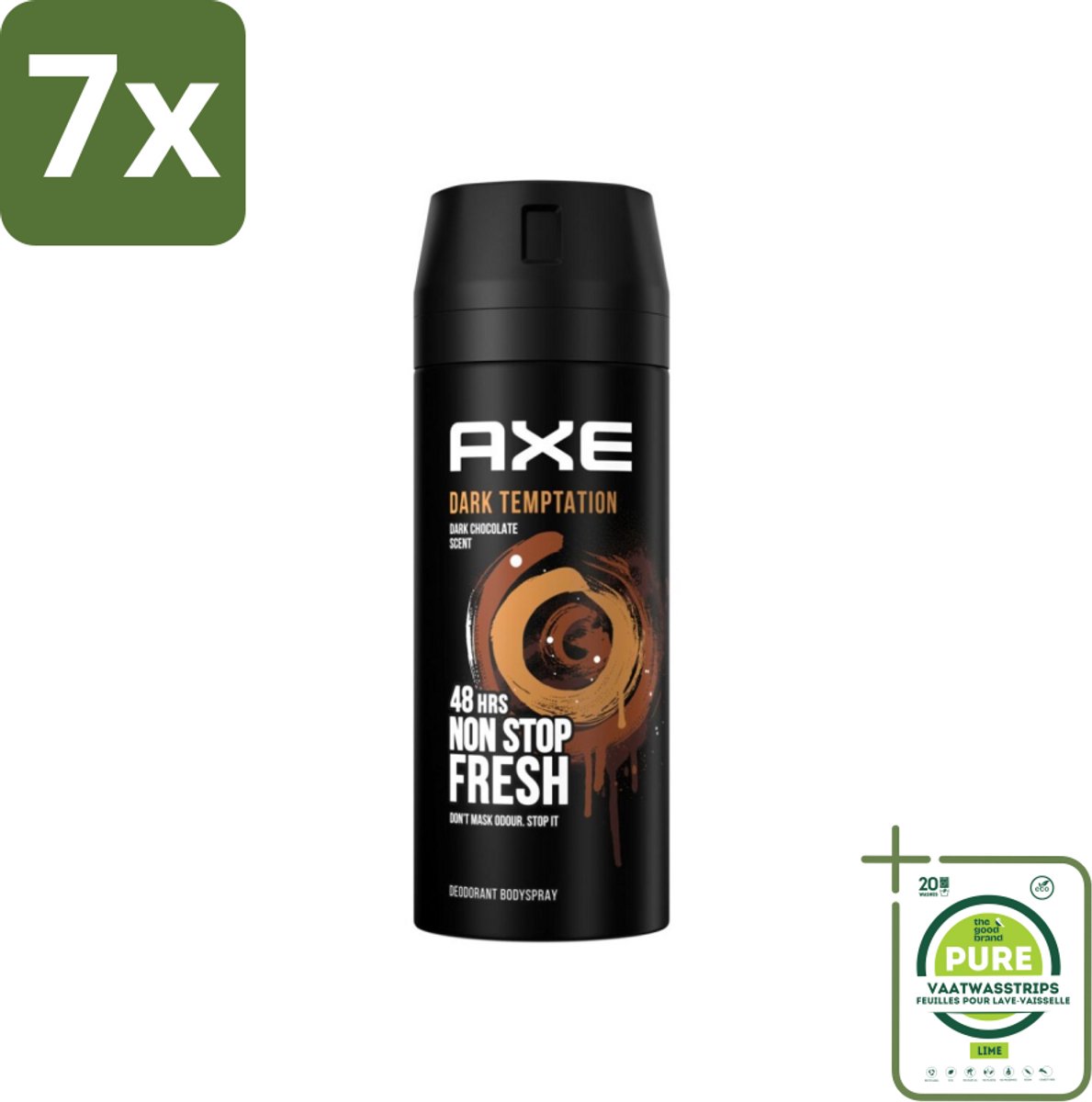 7 x Axe Deodorant Bodyspray Dark Temptation 150 ml - Grootverpakking - Axe Dark Temptation - Deodorant - Chocolade Geur - Rode Peperkorrels - Amber Geur