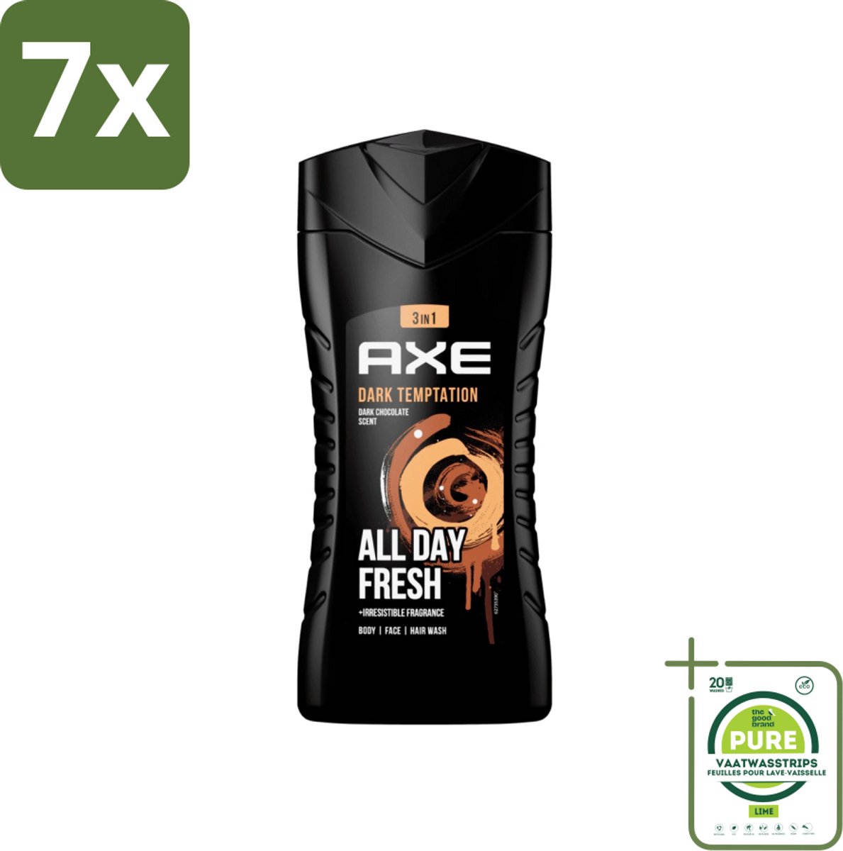 7 x Axe - 3-in-1 Douchegel - Dark Temptation - Dark Chocolate - 250 ml - Grootverpakking - Axe Dark Temptation Douchegel - 3-in-1 Douchegel - Chocolade Geur - Douchegel Voor Lichaam - Douchegel Voor Gezicht