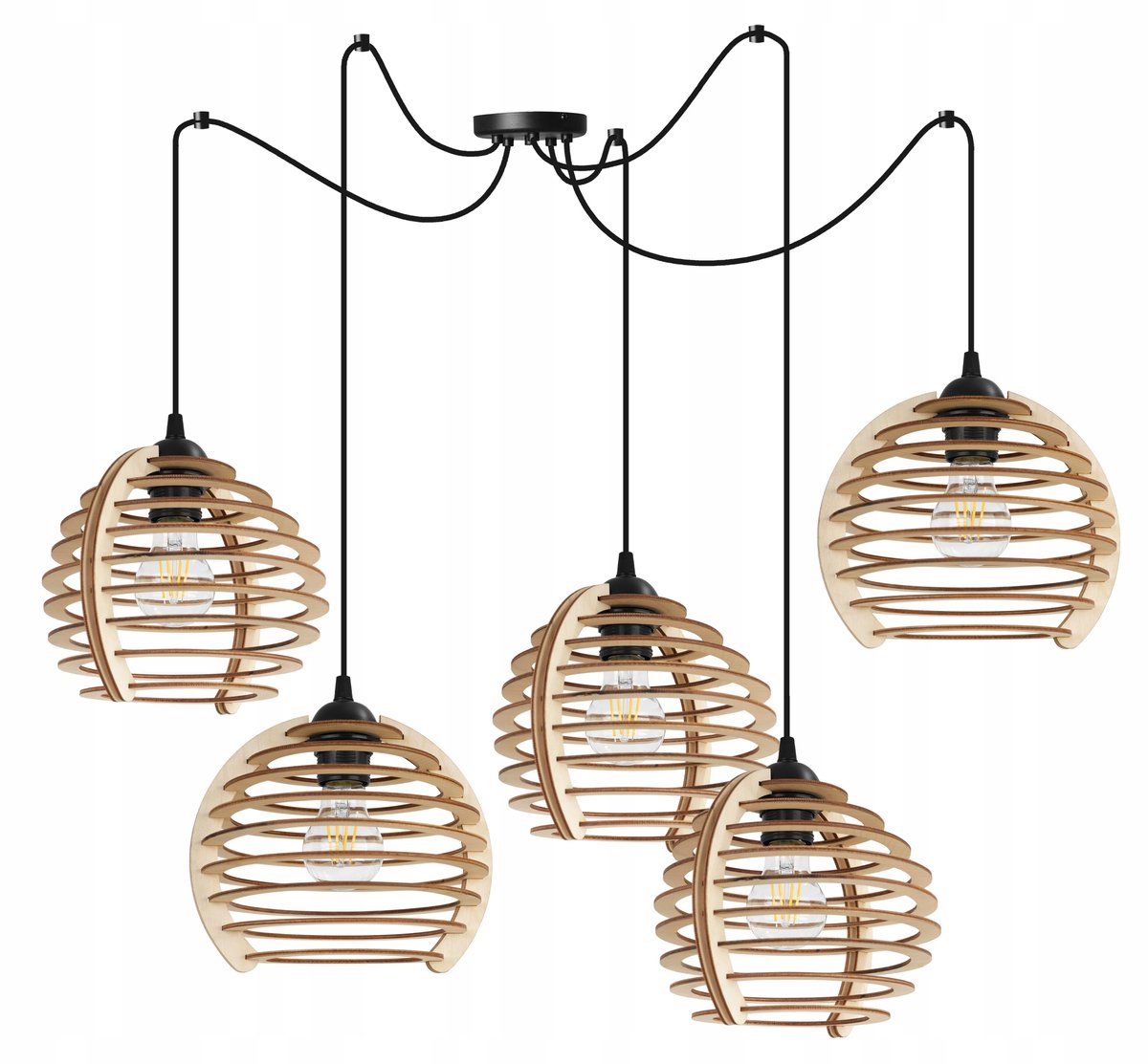 Houten Hanglamp Spider Timber Boho Eettafel Zwart/Beige