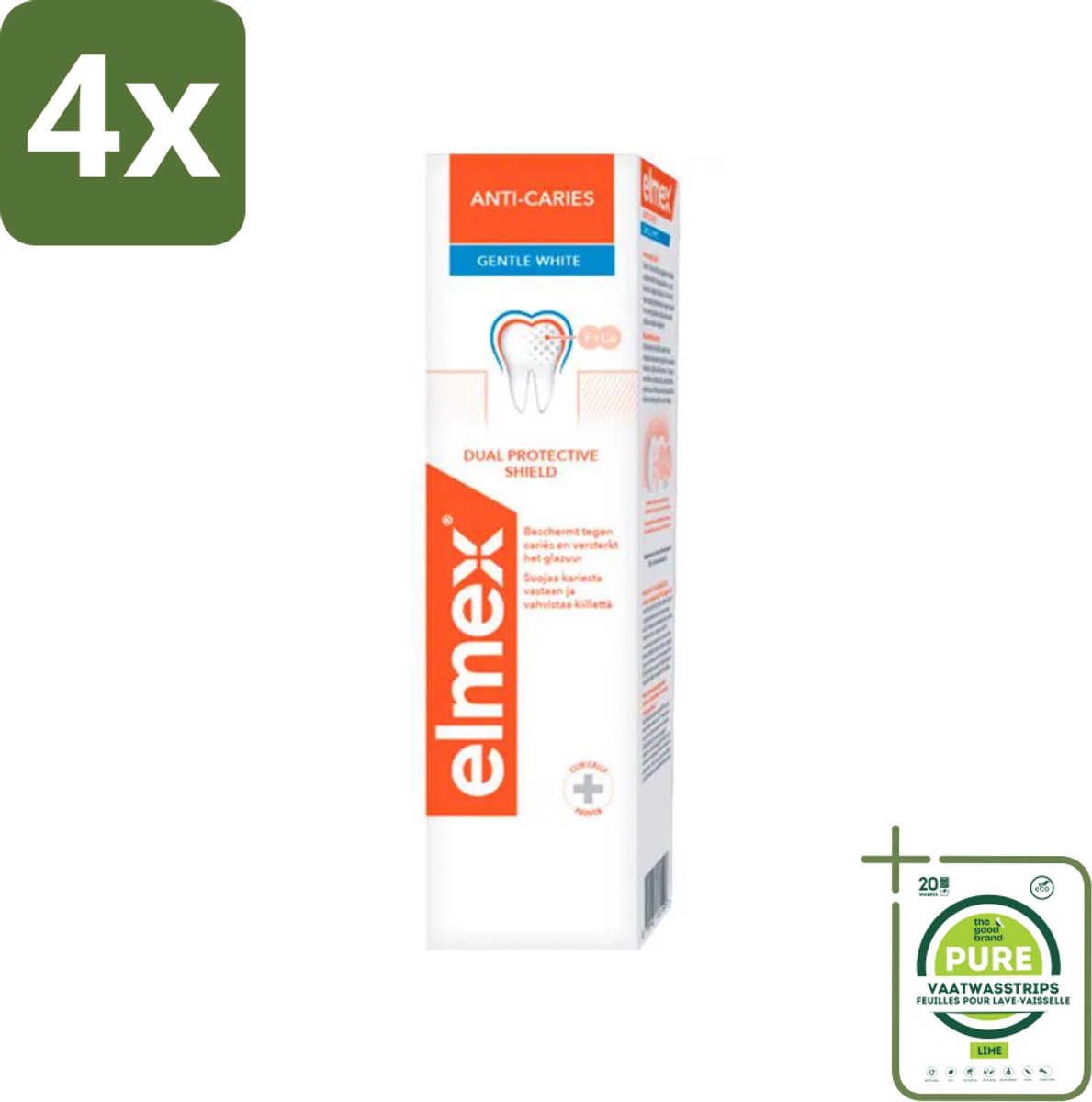 Elmex Tandpasta Anti-Cariës Gentle White 75 ml - Voordeelverpakking - 4 stuks - Anti cariës - Whitening tandpasta