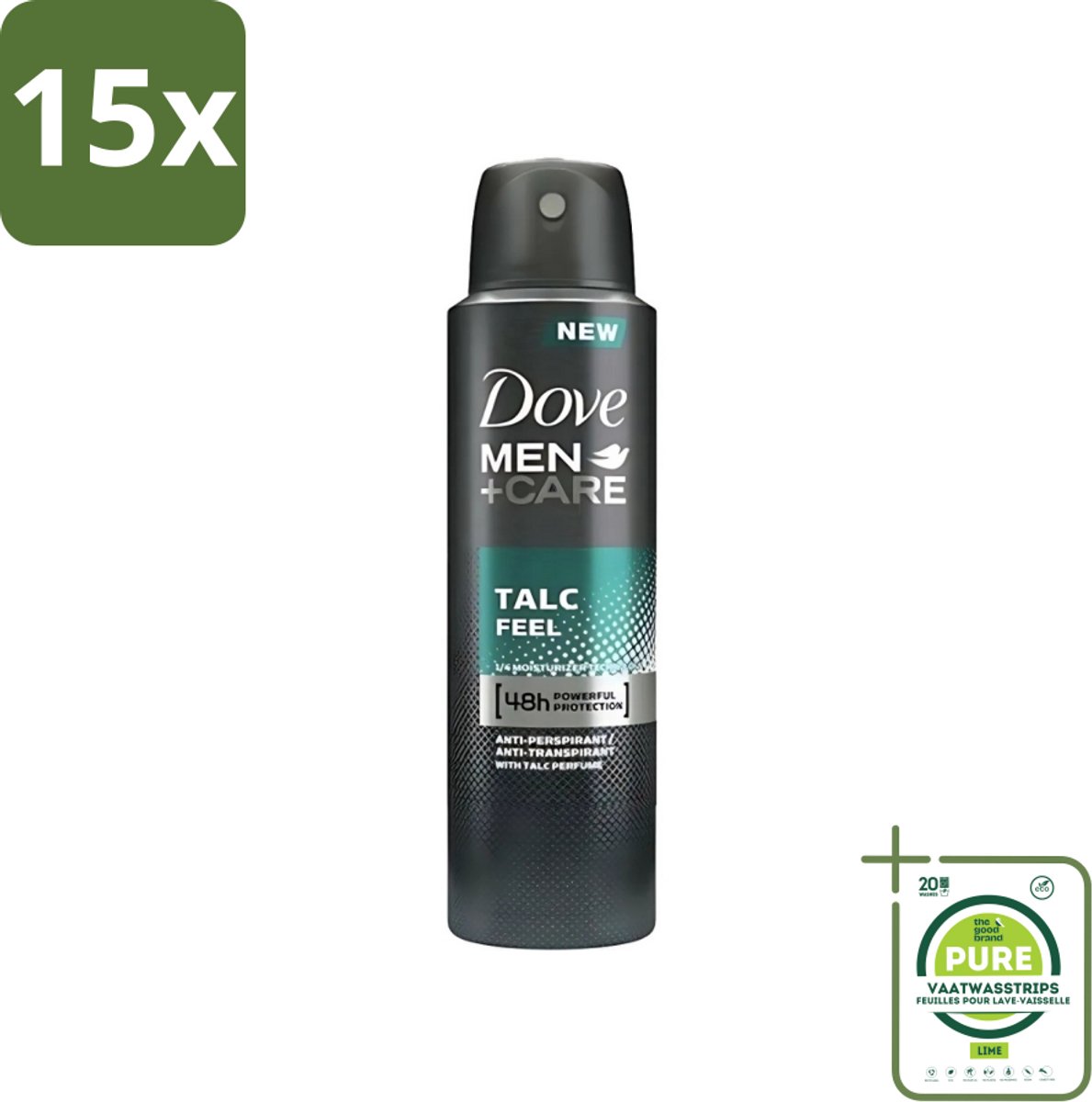 15 x Dove - Deodorant - Men Care Talc Feel - Zachte en verzorgende bescherming - 150 ml - Grootverpakking - Dove Men+Care - Deodorant Spray - Anti-transpirant - Zweetbehandeling - Frisheid