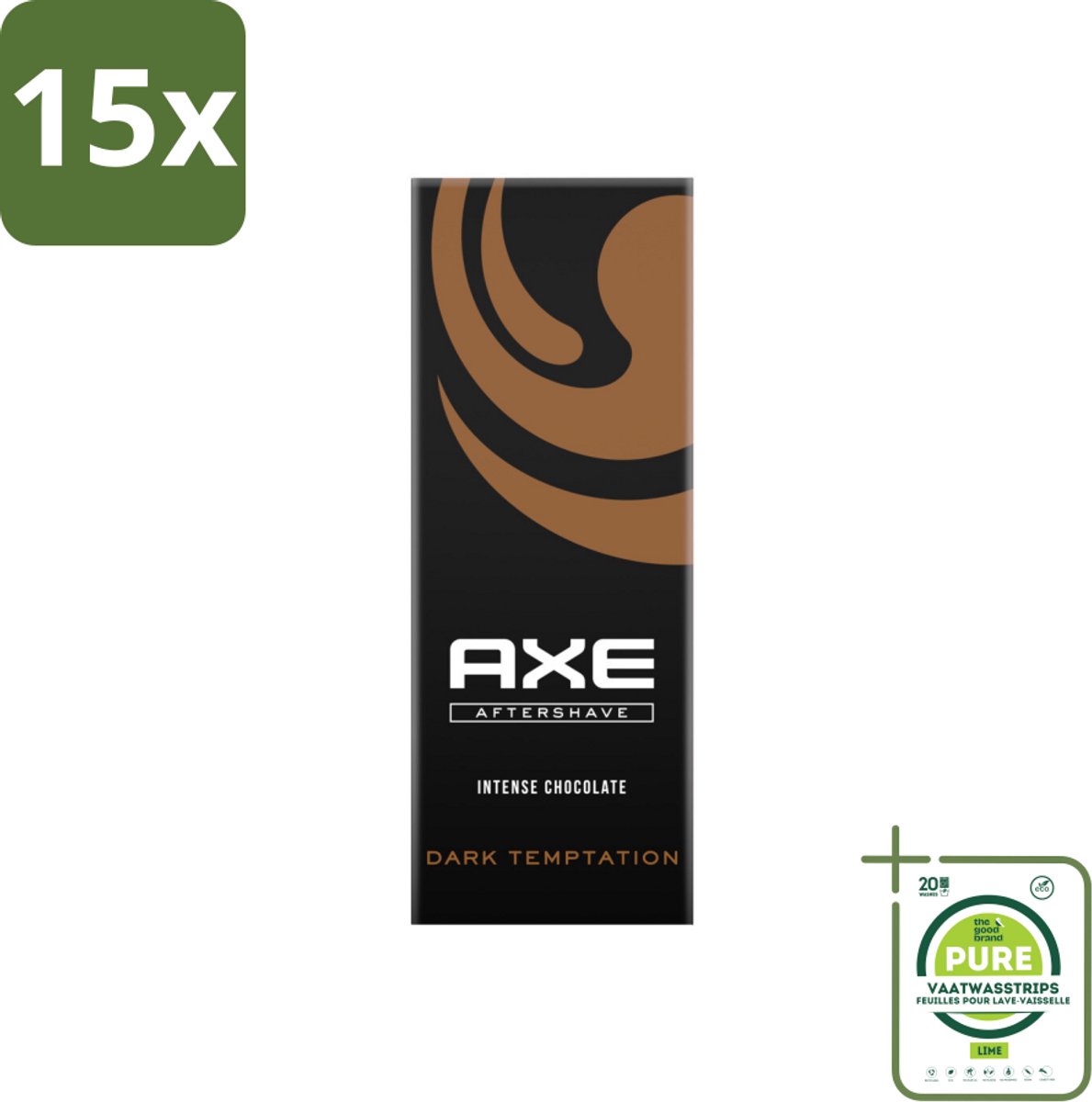 15 x Axe Dark Temptation Aftershave 100 ml - Grootverpakking - Aftershave - Chocolade - Aftershave Geur - Verleidelijk Aroma - Huidkalmering