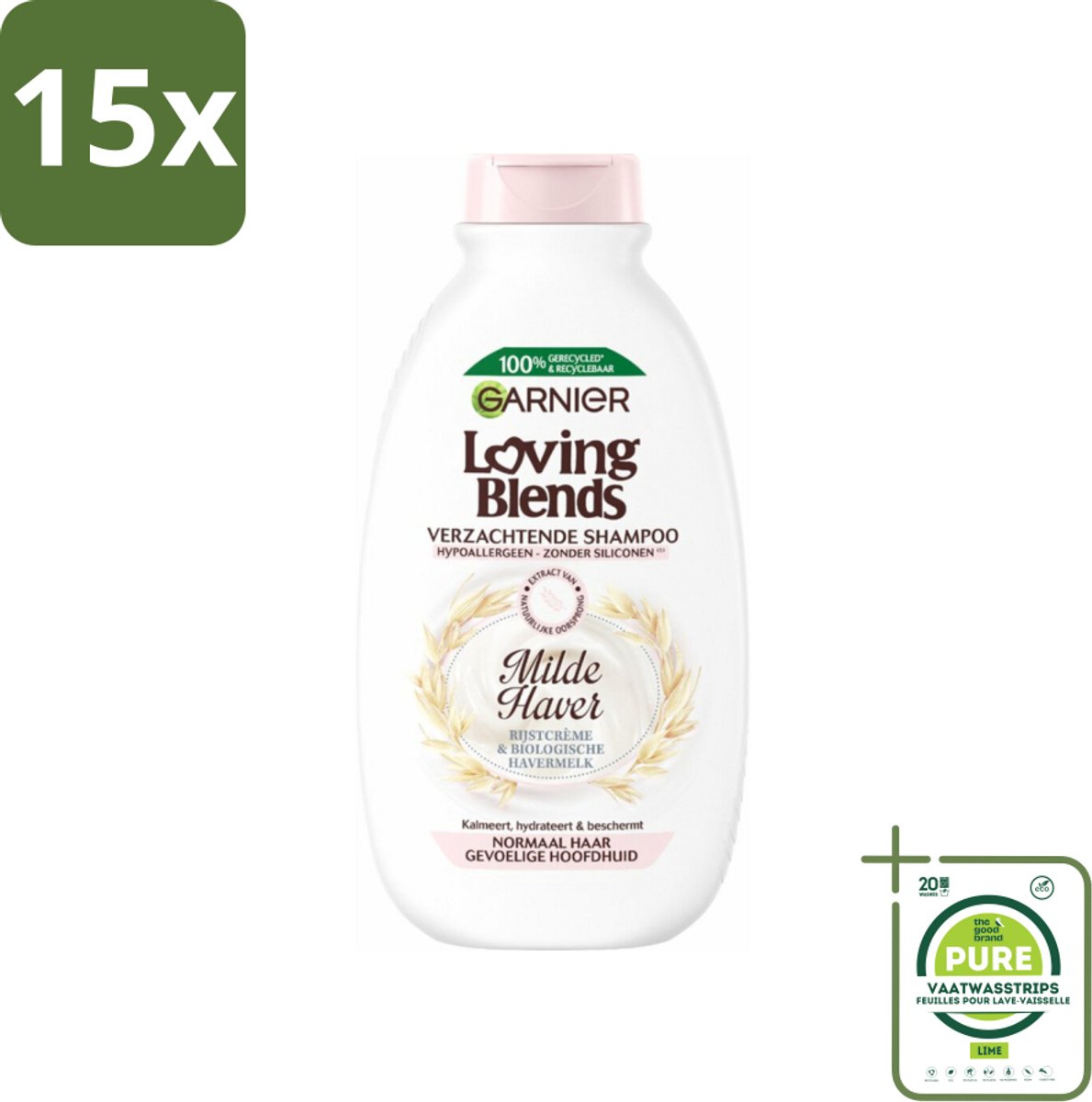 15 x Garnier Loving Blends Milde Haver Shampoo 300 ml - Grootverpakking - Milde Haver Shampoo - Hypoallergene Shampoo - Gevoelige Hoofdhuid - Kalmerende Shampoo - Hydraterende Shampoo