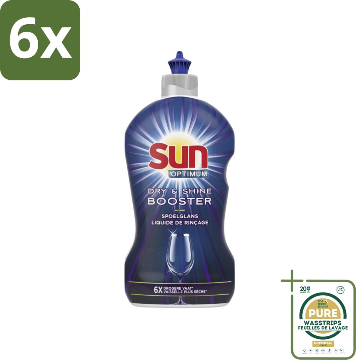 Sun - Shine & Dry Booster - Spoelglans - 450 ml - Voordeelverpakking - 6 stuks - Droogtijd - Glanzend vaat