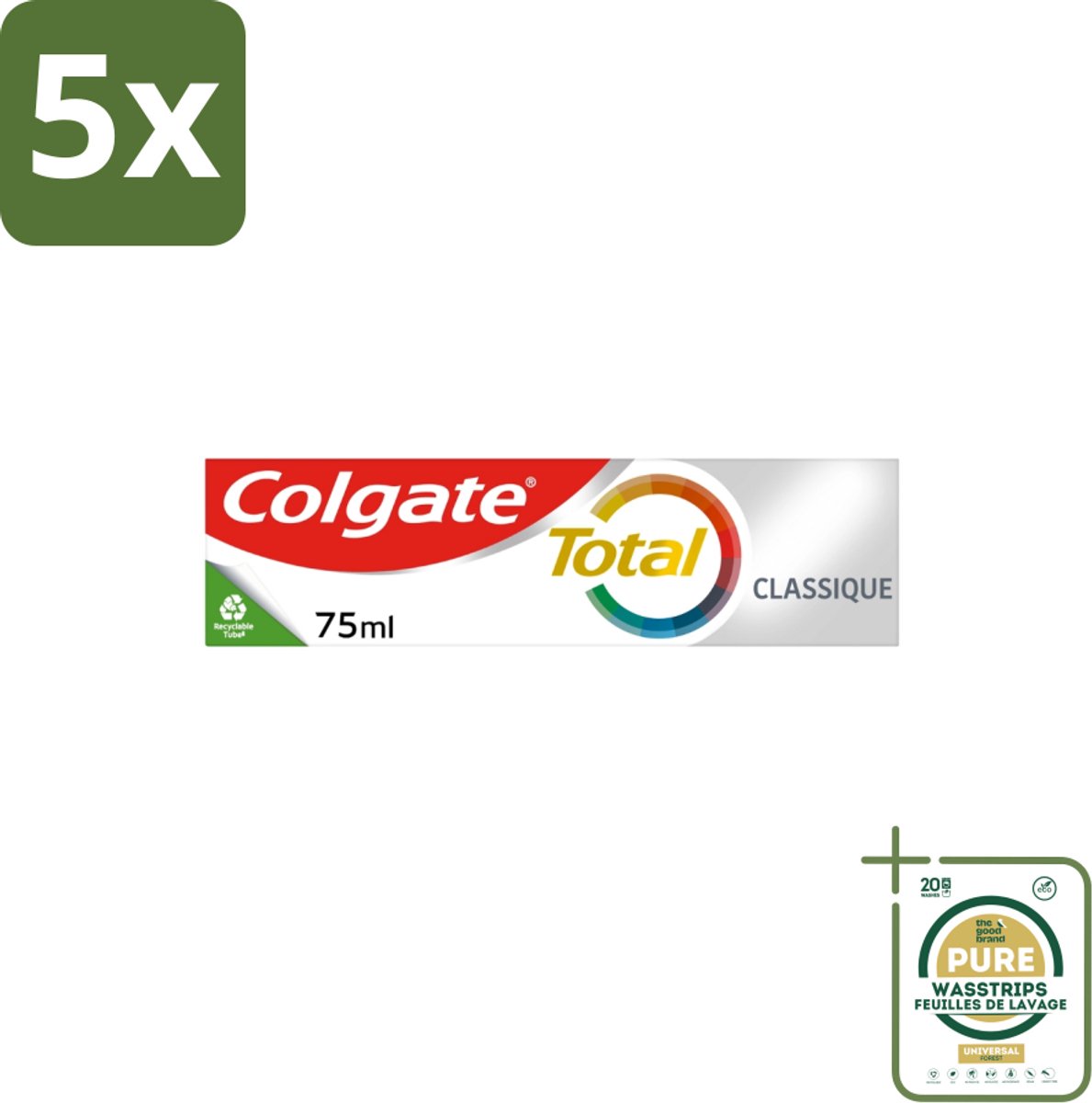 5 x Colgate - Total Classic - Tandpasta - 75ml - Grootverpakking - Tandpasta - Mondhygiëne - Tandplak - Tandsteen - Gaatjes