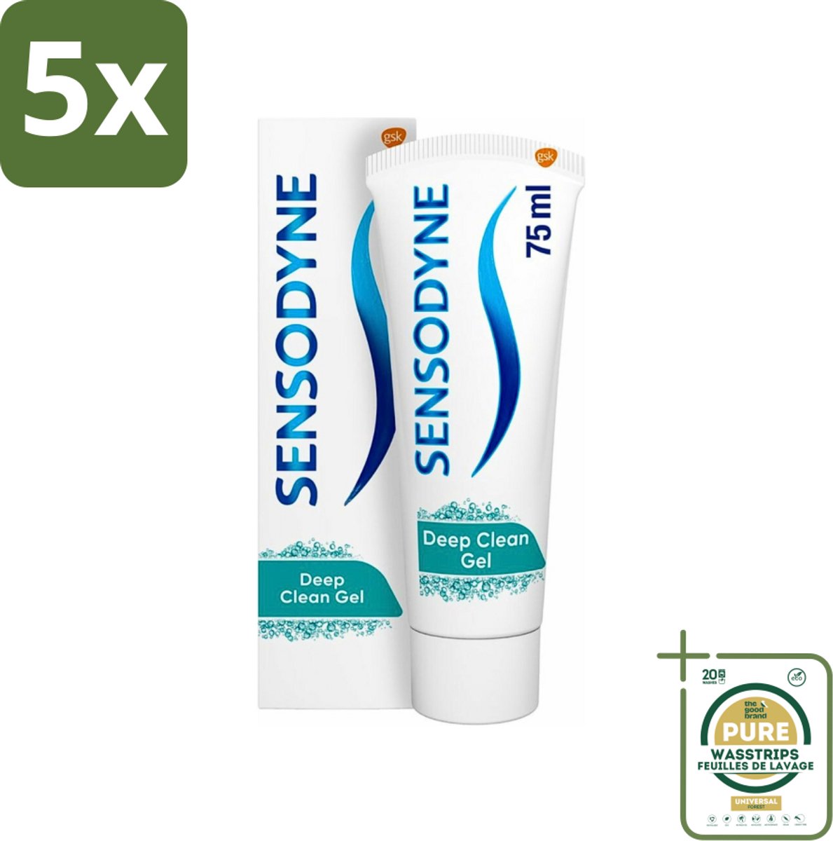 5 x Sensodyne - Tandpasta - Deep Clean - Voor Frisse Adem - 75 ml - Grootverpakking - Gevoelige Tanden - Diepe Reiniging - Frisse Adem - Tandpasta - Fluoride