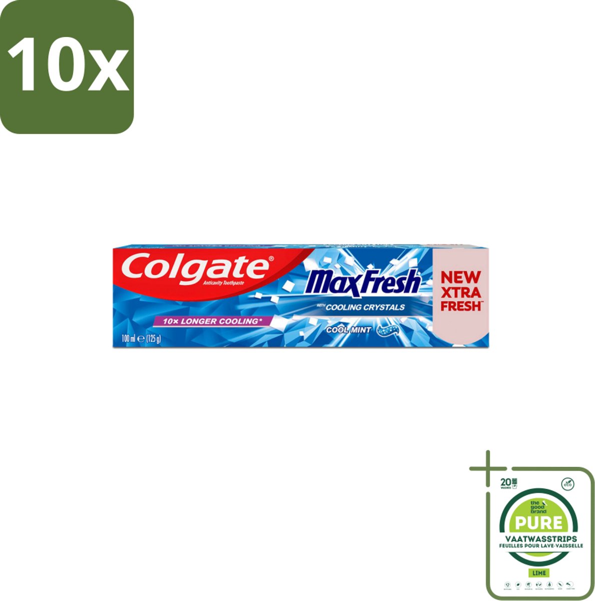 10 x Colgate Tandpasta Maxfresh Coolmint 100 ml - Grootverpakking - Tandpasta - Frisse Adem - Mondhygiëne - Cariës Bestrijden - Tandplak Verwijderen