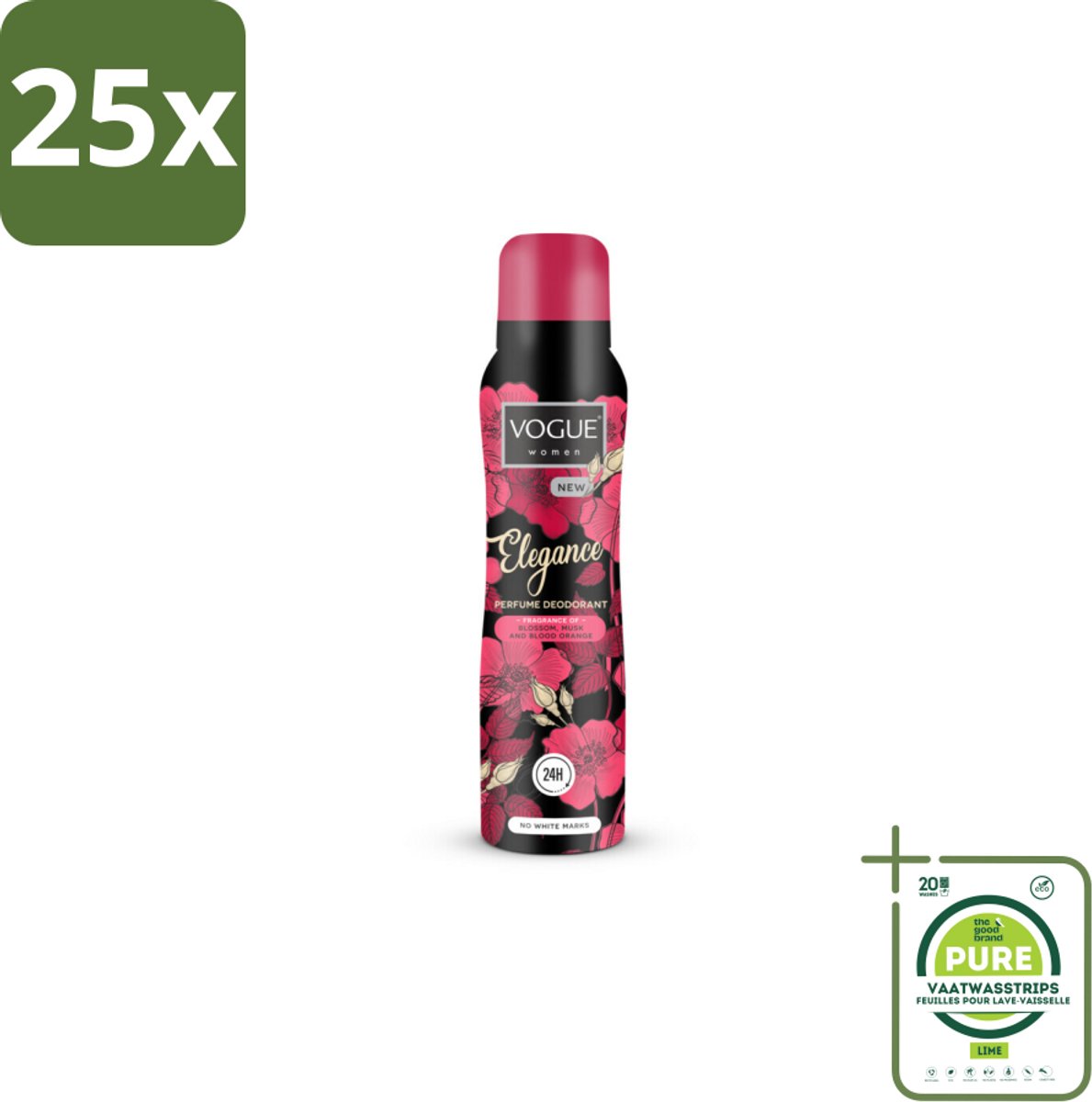 25 x Vogue Elegance Parfum Deodorant 150 ml - Grootverpakking - Deodorant - Parfum Deodorant - 24 Uur Bescherming - Zweetbescherming - Geur