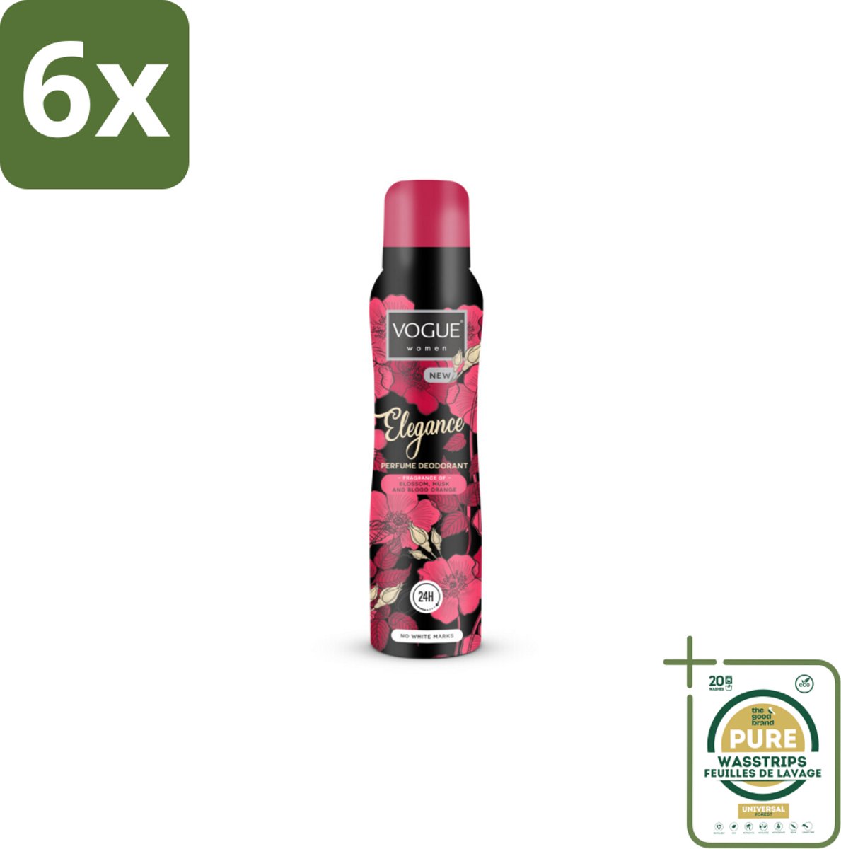 Vogue Elegance Parfum Deodorant 150 ml - Voordeelverpakking - 6 stuks - 24 uur bescherming - Zweetbescherming