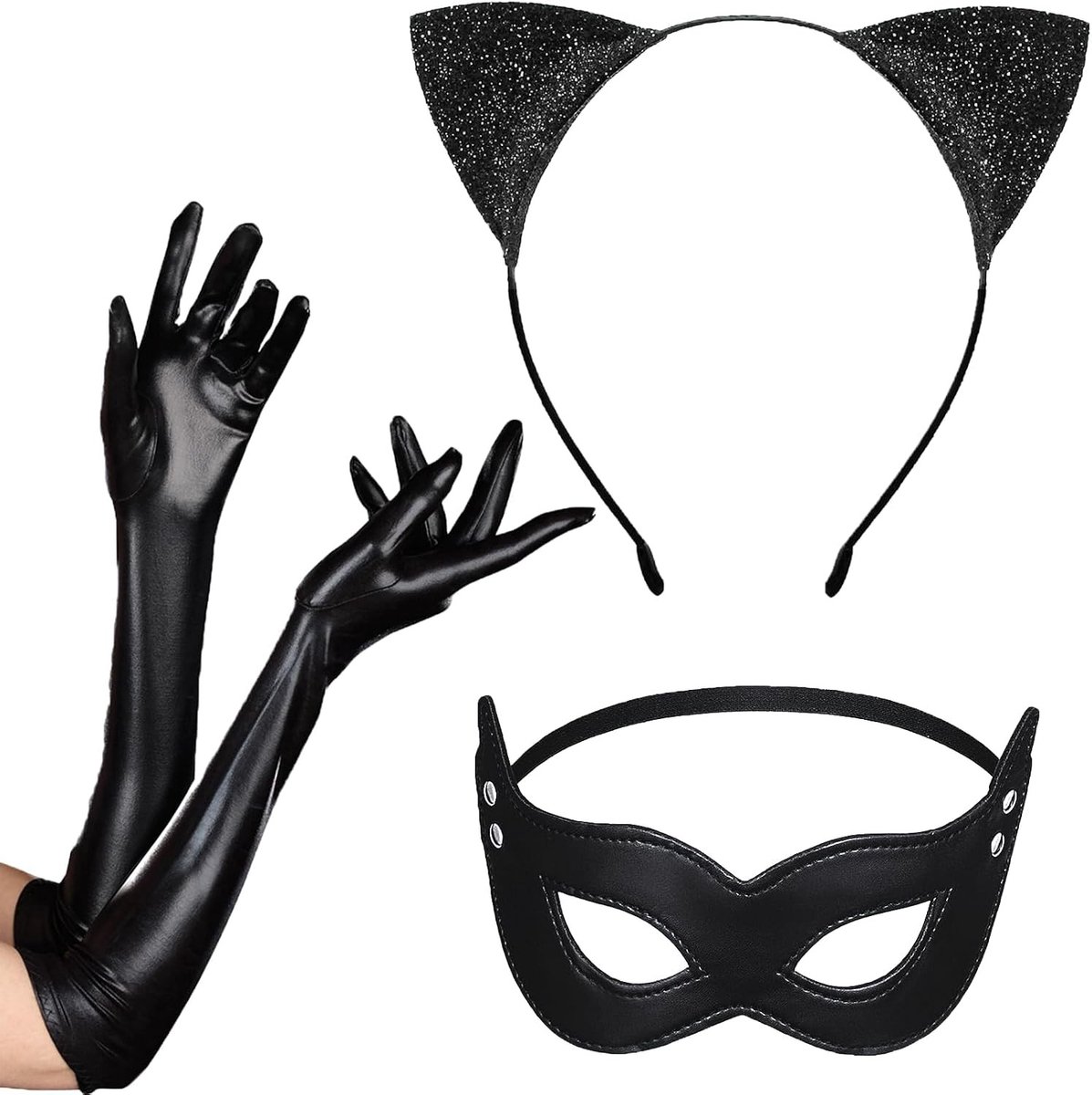Driedelig kattenkostuum voor vrouwen met kattenoren - Perfect voor Halloween, carnaval en cosplayfeesten