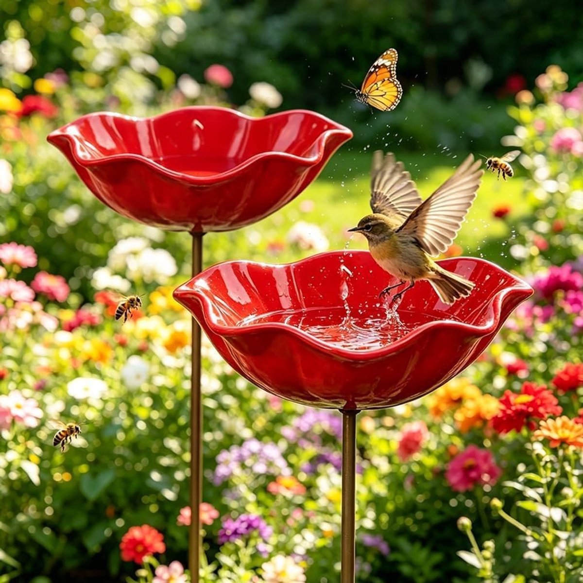 Set van 3 Winterbestendige Vogelvoeders, Voederstation voor Vogels, Insectenvoeding en Tuinbloemen voor een Levendige Tuin