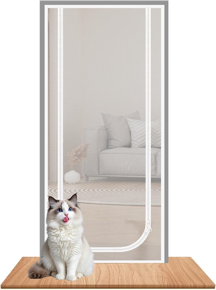 Kat - hordeur - mesh kattendeur met dubbele ritssluiting | krasbestendig, frisse luchtstroom Dooř voor huisdieren | Mesh Screen Dooř voor de introductie van nieuwe katten in huis