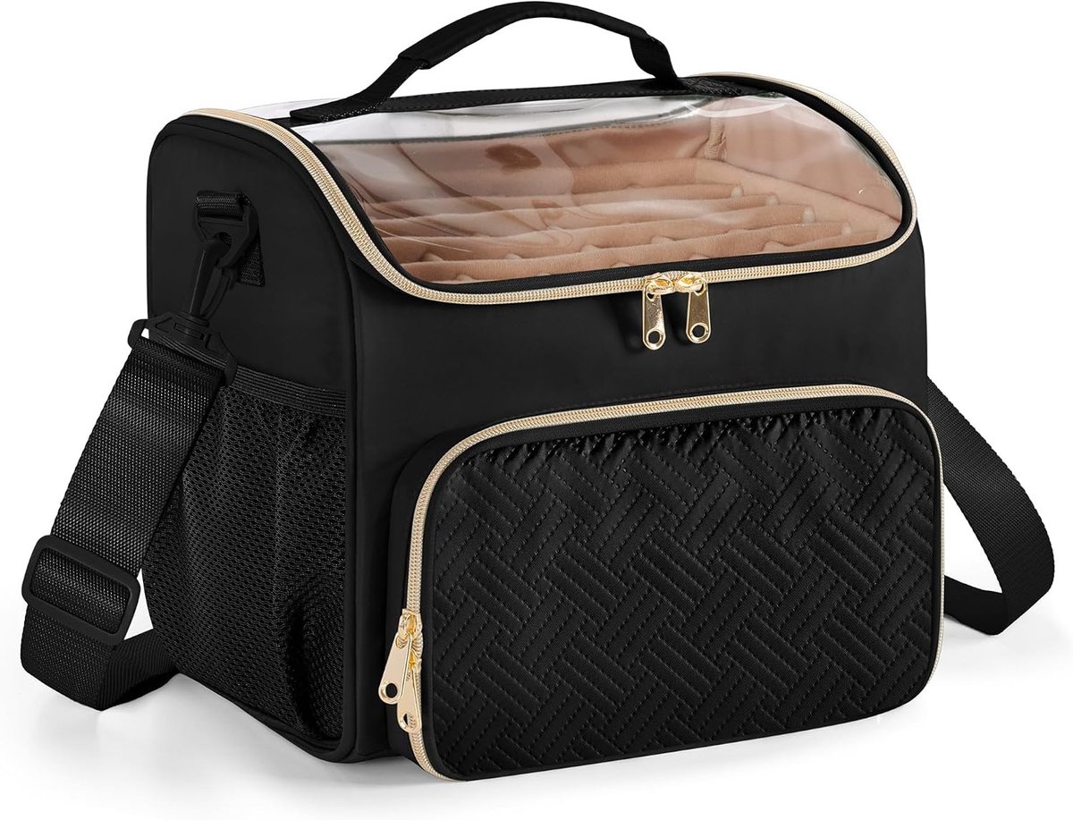 Dubbellaagse Nagellak Organizer Tas voor 42 Flesjes, Ideaal voor Manicure Gereedschap en Nagelbenodigdheden, Zwart en Ruimtebesparend Design