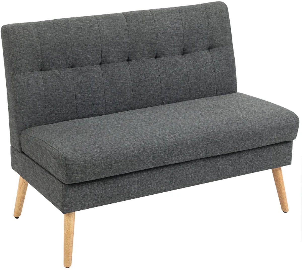 2-zitsbank Met Getufte Rugleuning En Houten Poten - Dikke Vulling - Linnenlook - Voor Kleine Ruimtes - Grijs